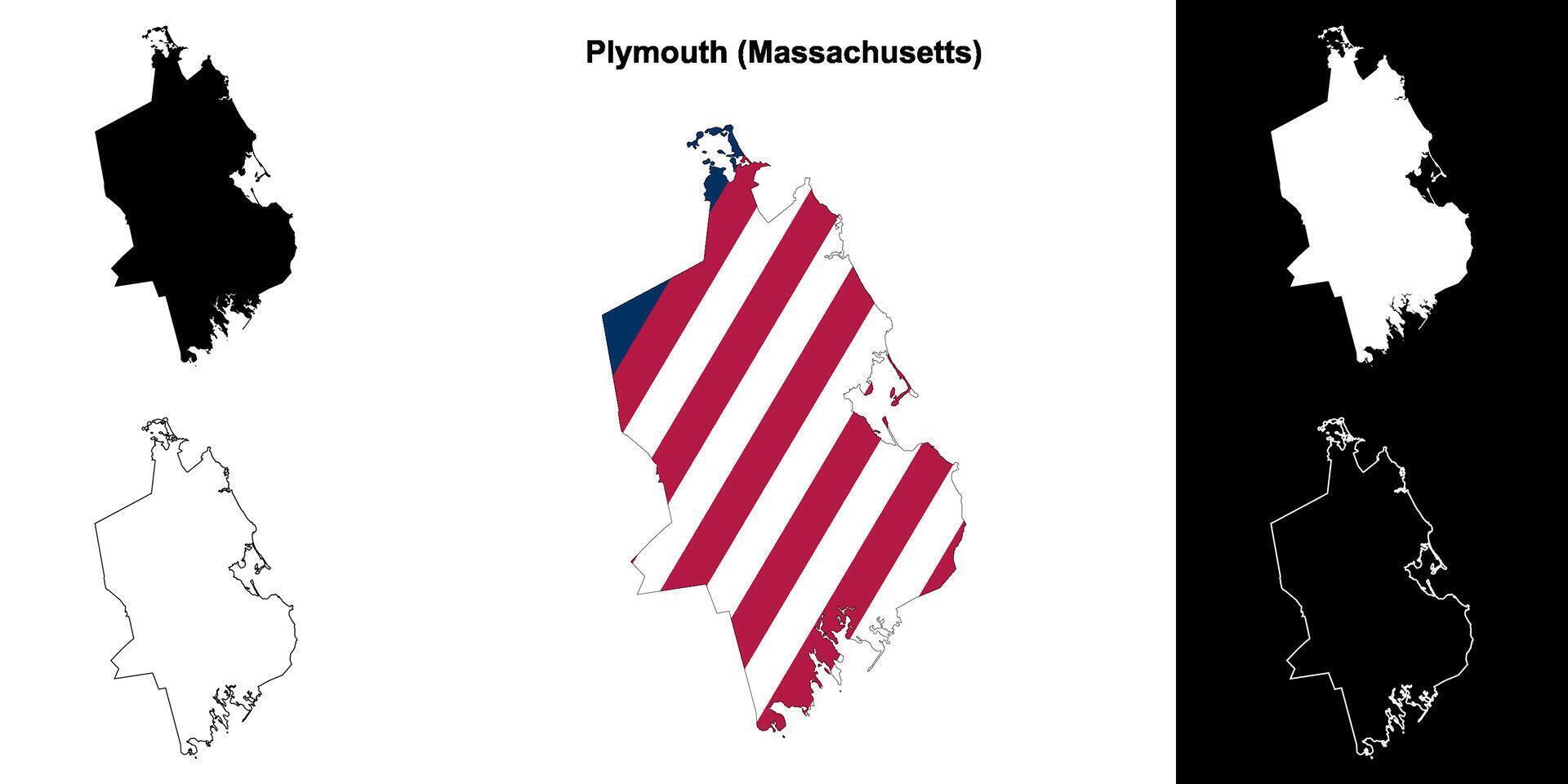 Plymouth Bezirk, Massachusetts Gliederung Karte einstellen vektor
