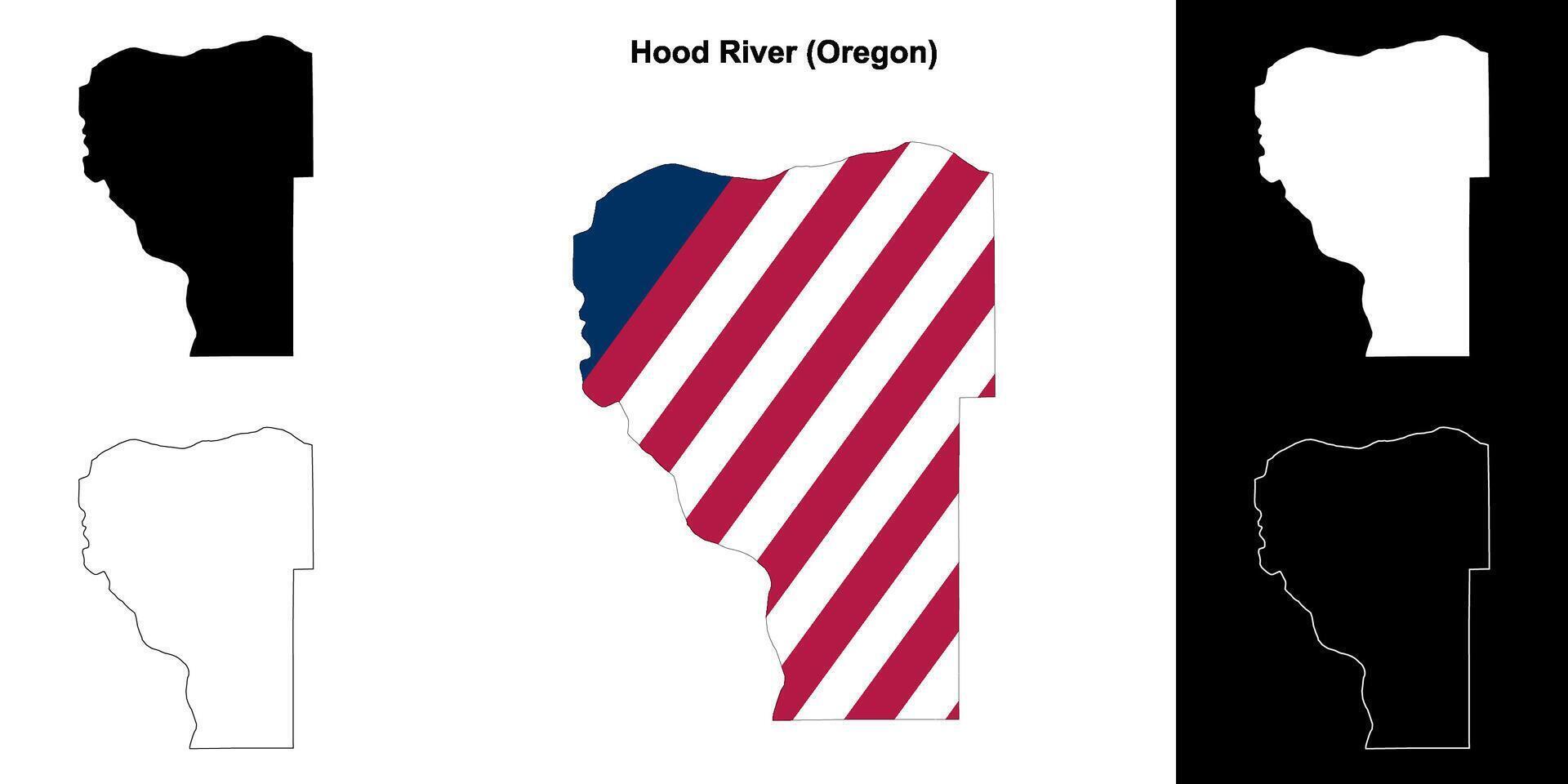Kapuze Fluss Bezirk, Oregon Gliederung Karte einstellen vektor