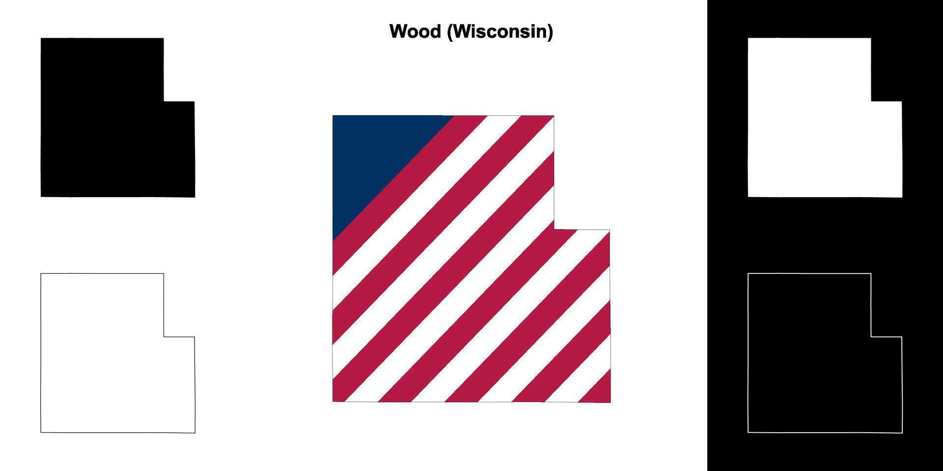 Holz Bezirk, Wisconsin Gliederung Karte einstellen vektor