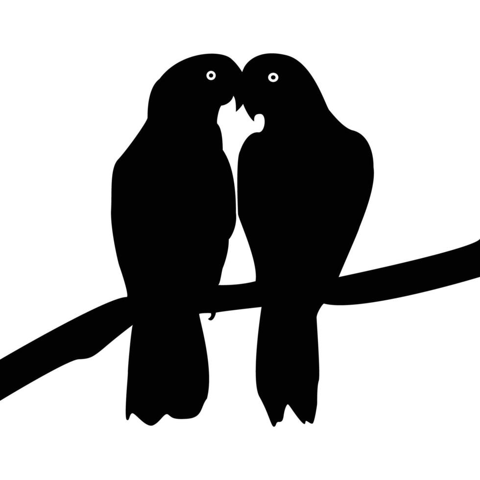 kärlek fåglar papegojor.två fåglar uppflugen på en träd gren älskar fåglar papegojor silhuett vektor