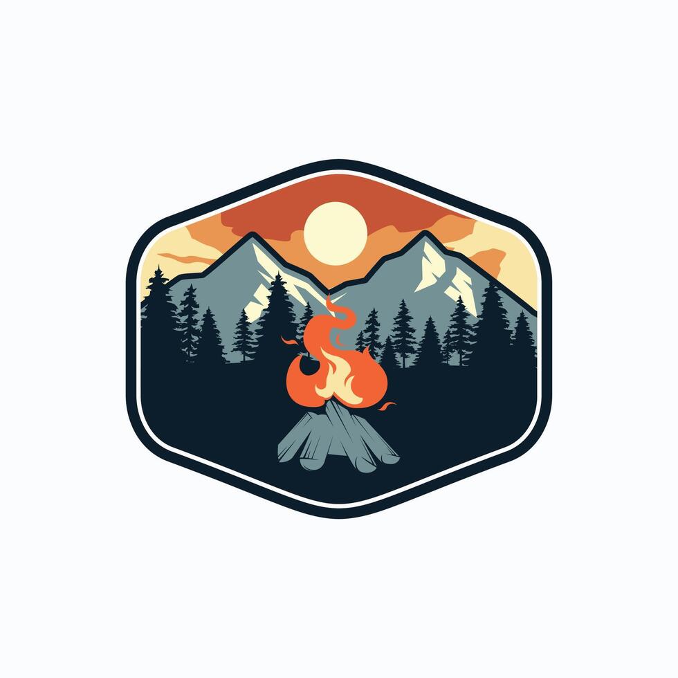 berg äventyr logotyp. vandring och camping årgång logotyp design vektor