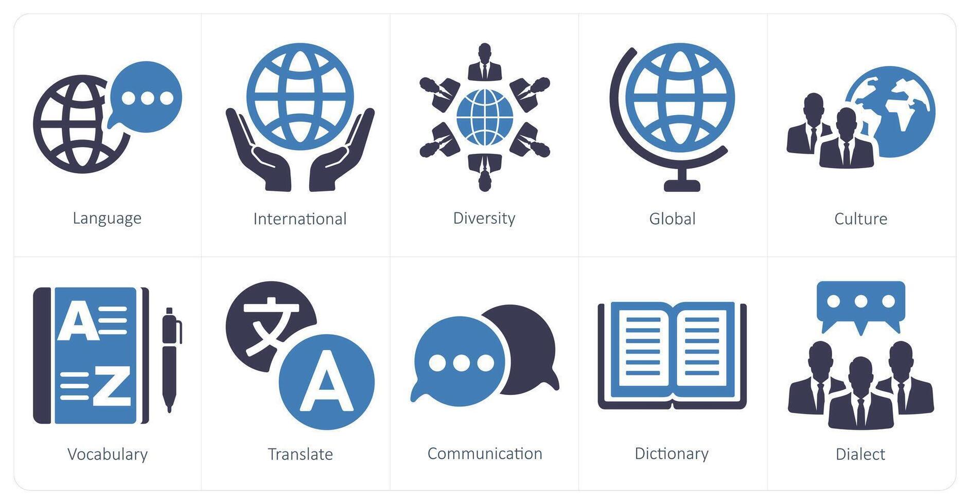 en uppsättning av 10 språk ikoner som språk, internationell, mångfald vektor
