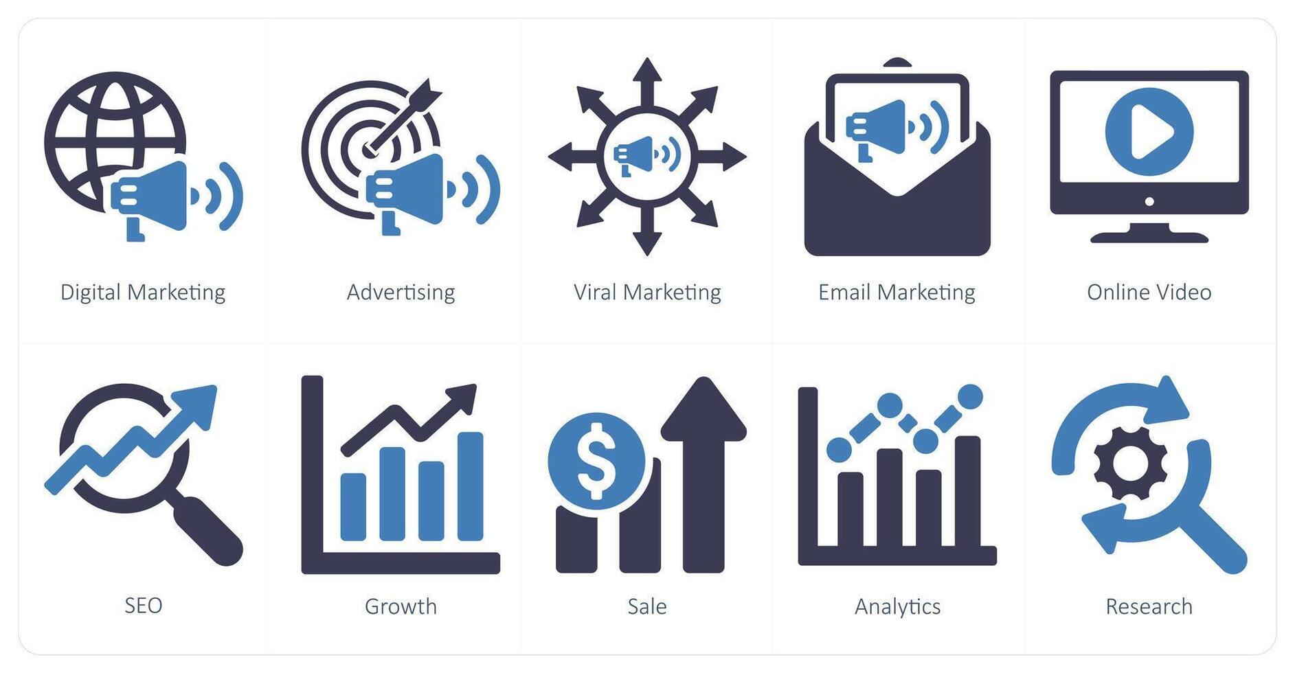 en uppsättning av 10 digital marknadsföring ikoner som digital marknadsföring, reklam, viral marknadsföring vektor