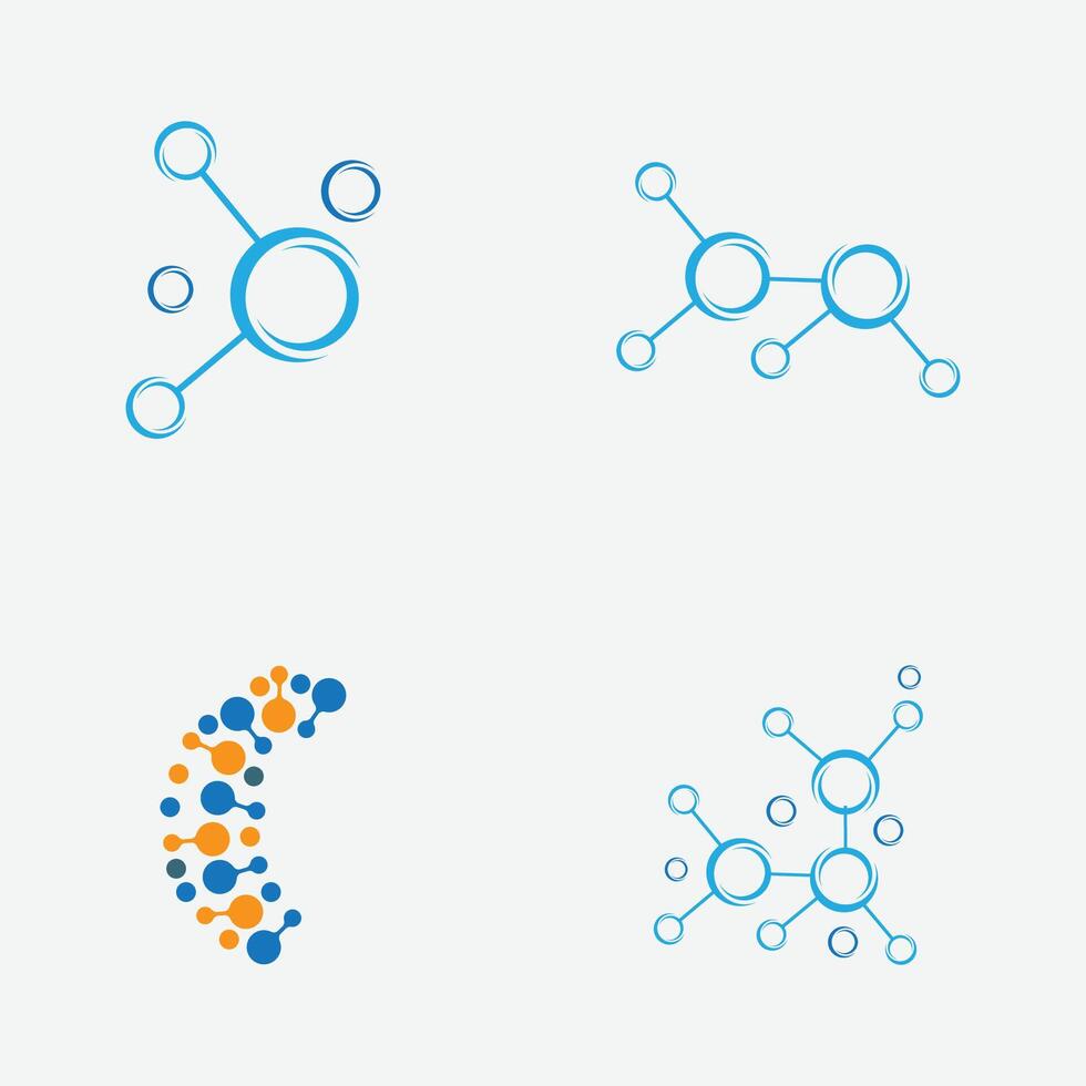 Sammlung von molekular oder Verbindung Element Logos geeignet zum chemisch Geschäft Marken, nuklear Verbindungen, usw. isoliert auf ein grau Hintergrund vektor