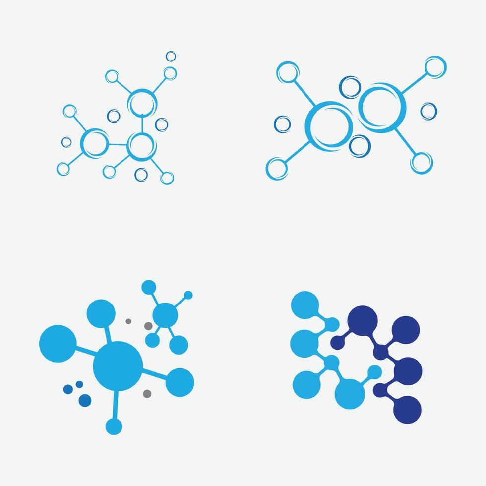 Sammlung von molekular oder Verbindung Element Logos geeignet zum chemisch Geschäft Marken, nuklear Verbindungen, usw. isoliert auf ein grau Hintergrund vektor