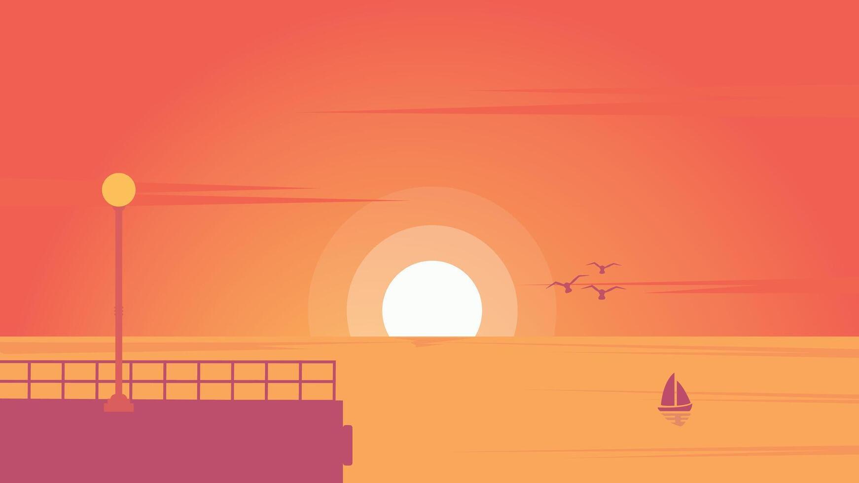 Panorama Sonnenuntergang Illustration , Hintergrund Sommer- Zeit, einfach Illustration vektor