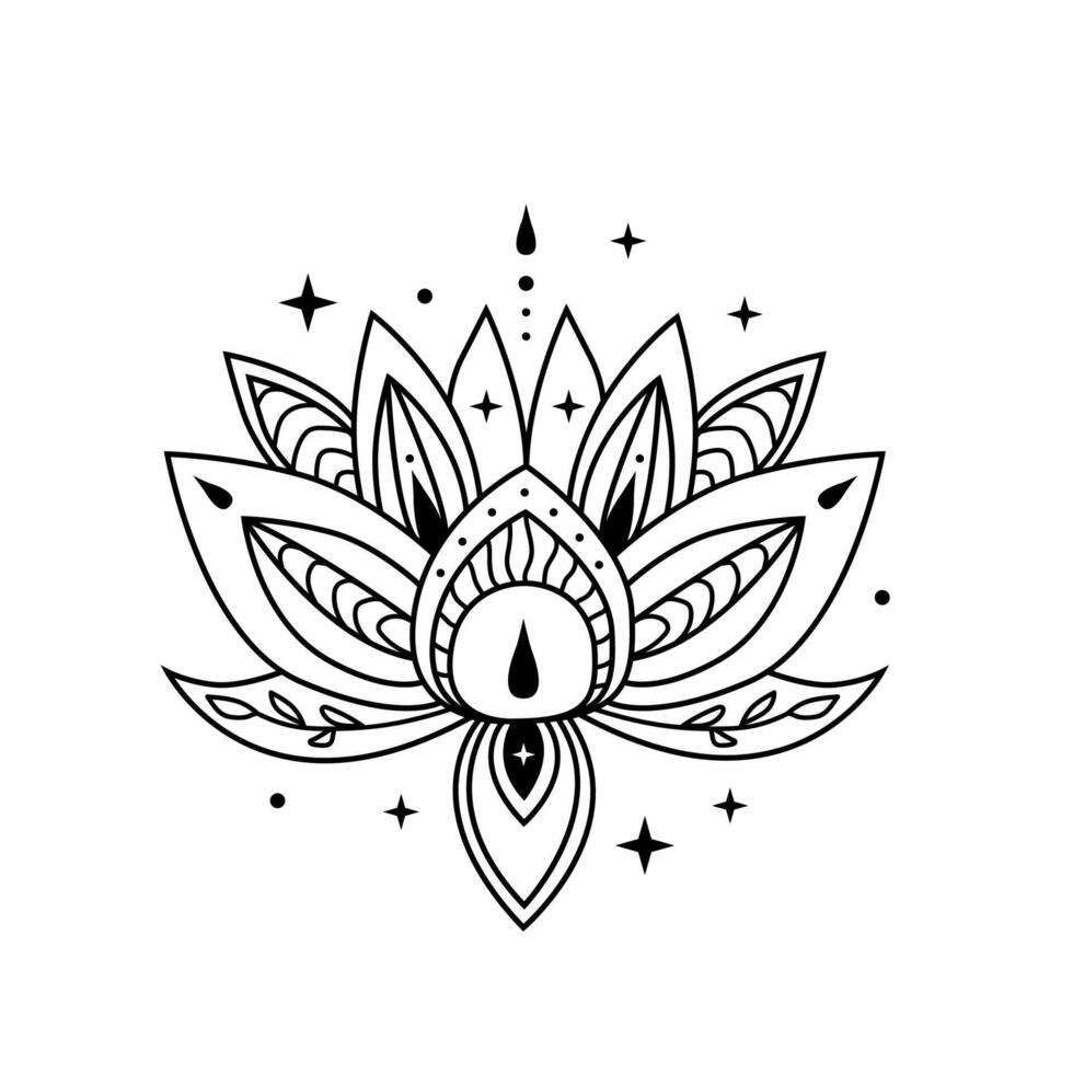 svart lotus blomma, blomning lotus, fcelestial och magi måne. lotus logotyp vektor