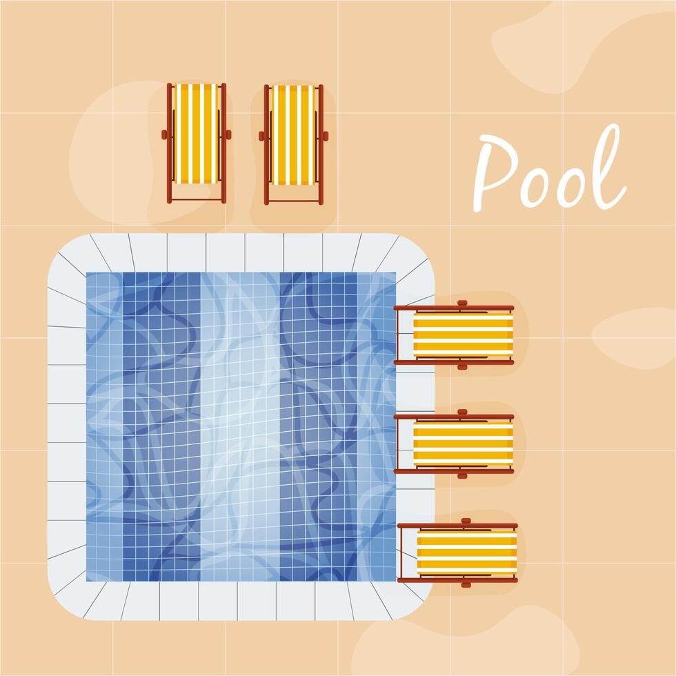 Schwimmen Schwimmbad mit Sonne Liegen. Illustration. vektor