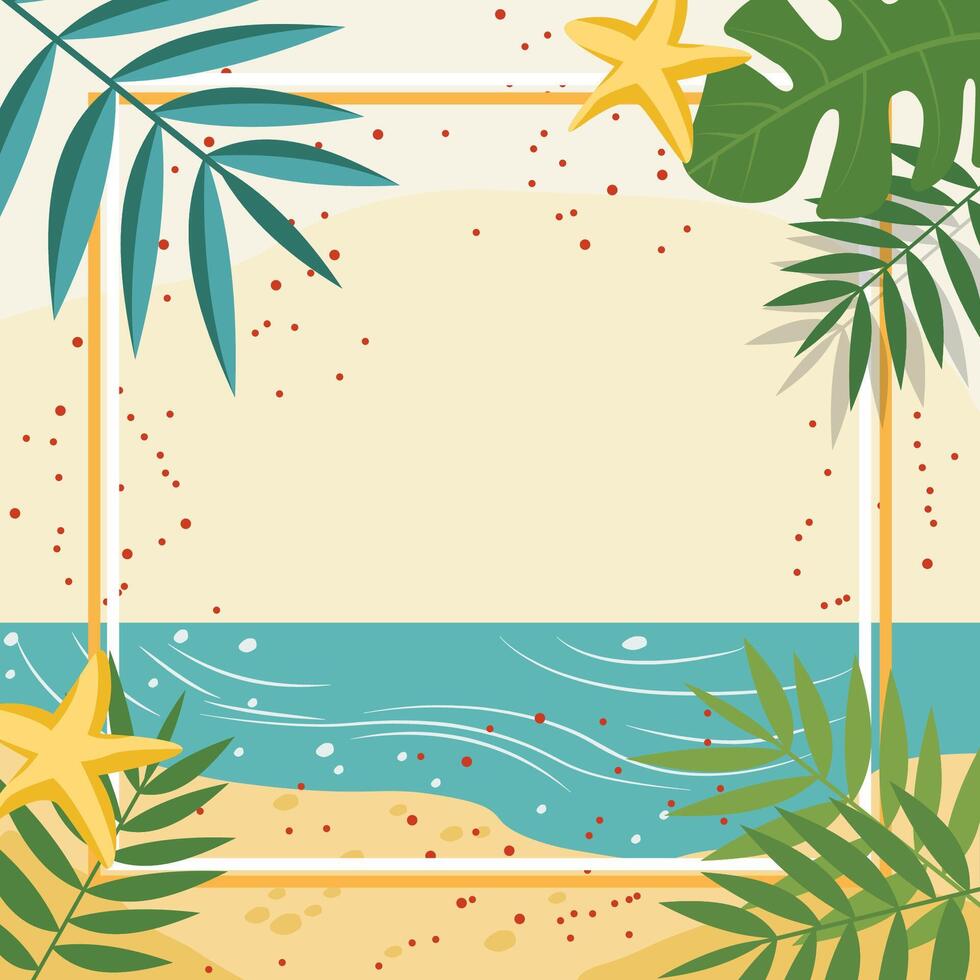 Sommer- Strand Rahmen Hintergrund mit tropisch Blatt Pflanze und Kopieren Raum vektor
