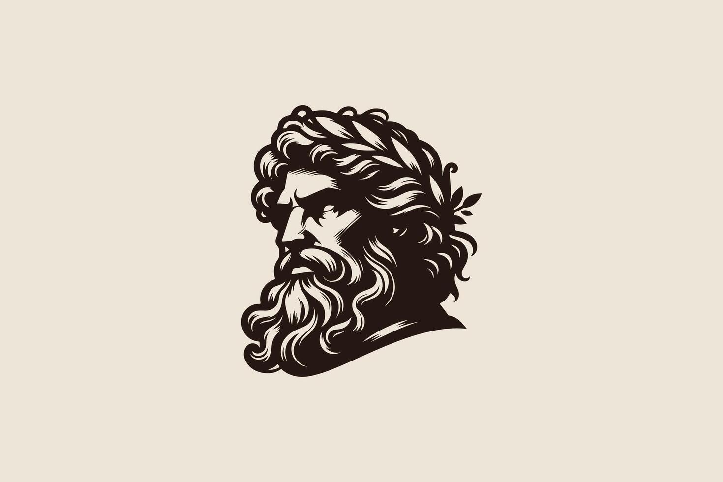 zeus ansikte logotyp gammal Gud från grekisk mytologi man skägg laurel pannband illustration varumärke identitet. vektor