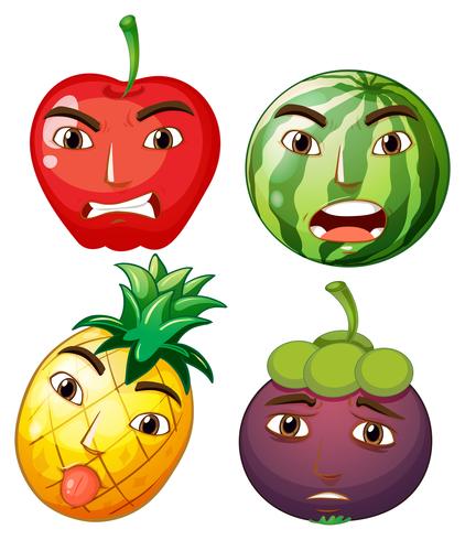 Verschiedene Früchte mit Gesichtsgefühlen vektor