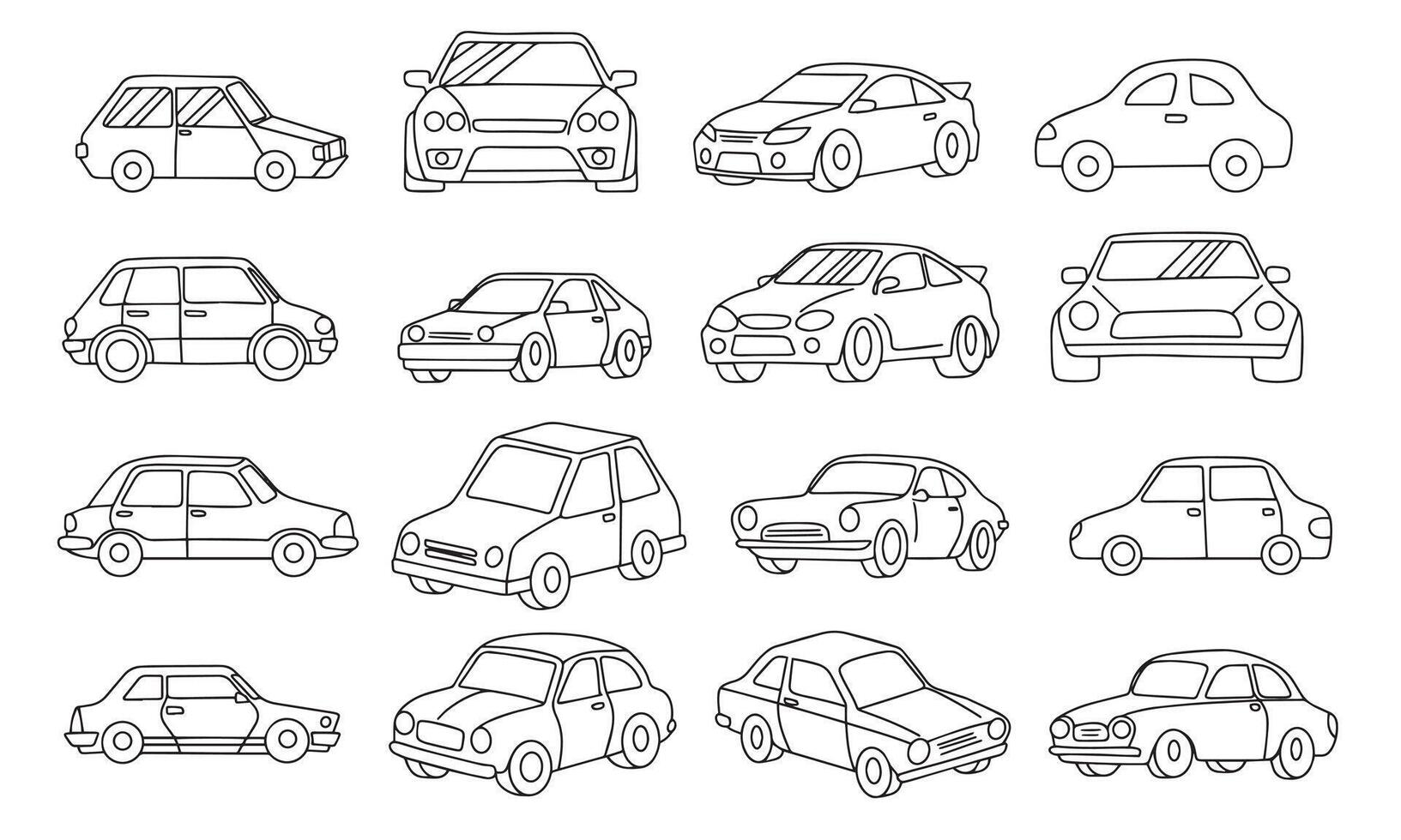 Sammlung von Autos isoliert. Hand gezeichnet Kunst. vektor