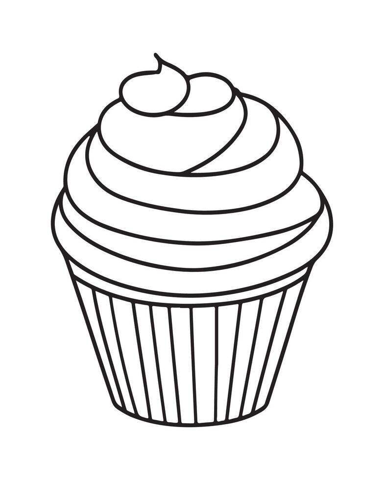 süß kawaii Cupcake Färbung Seiten, Cupcake Illustration, Cupcake schwarz und Weiss, Cupcake eben Design, Kuchen Kunst. vektor