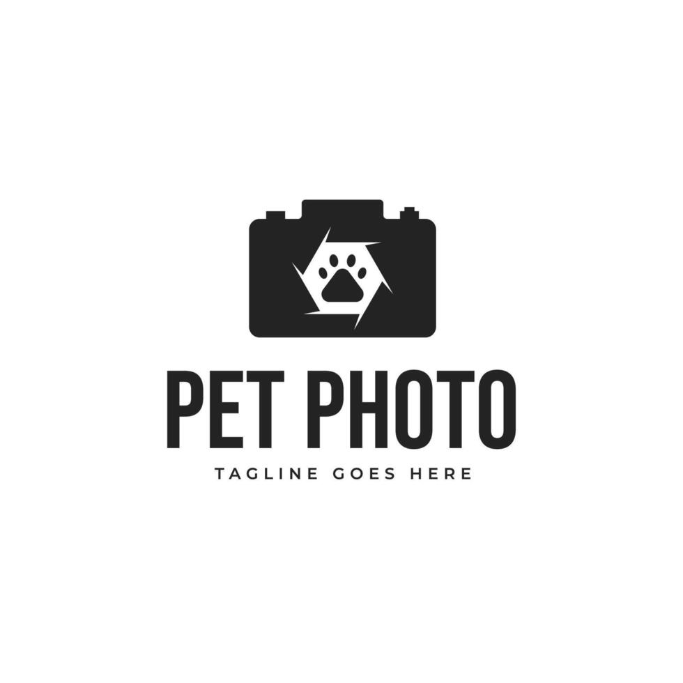 Tass och kamera logotyp design för sällskapsdjur Foto illustration aning vektor