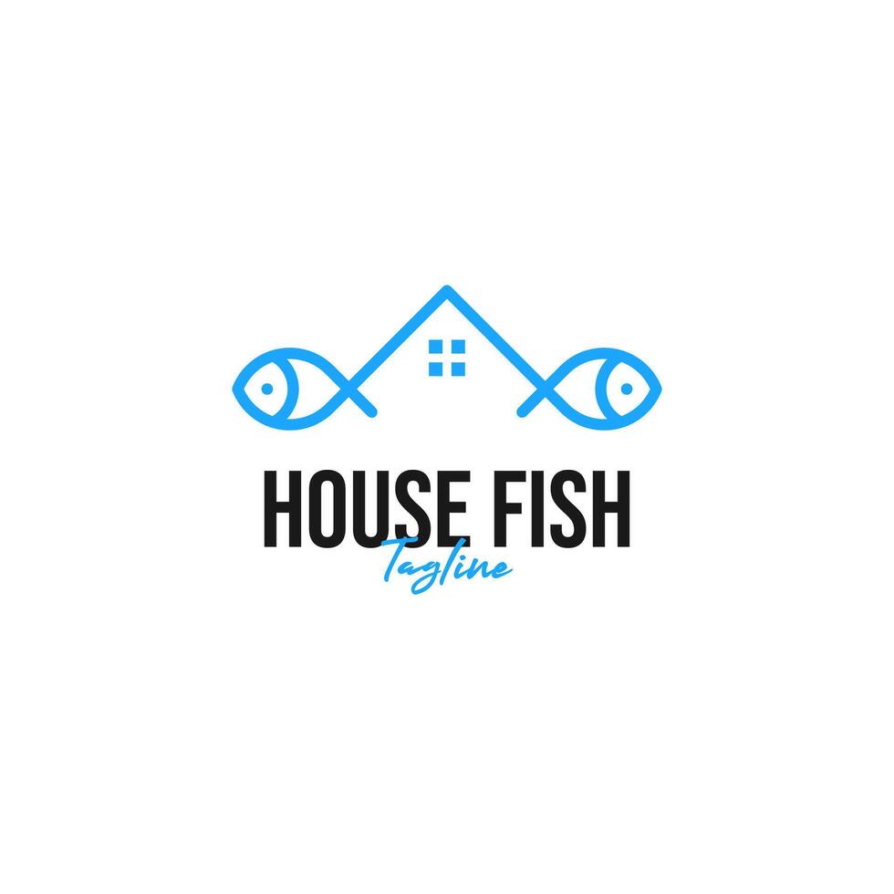 hus med fisk kombination logotyp design illustration aning vektor