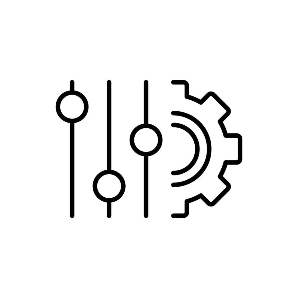 Panel die Einstellungen Symbol. einfach Gliederung Stil. Equalizer Optionen, Vorlieben, arbeiten, Gang, Werkzeug, Zahnrad, Zahn, eben, Technologie Konzept. dünn Linie Symbol. isoliert. vektor