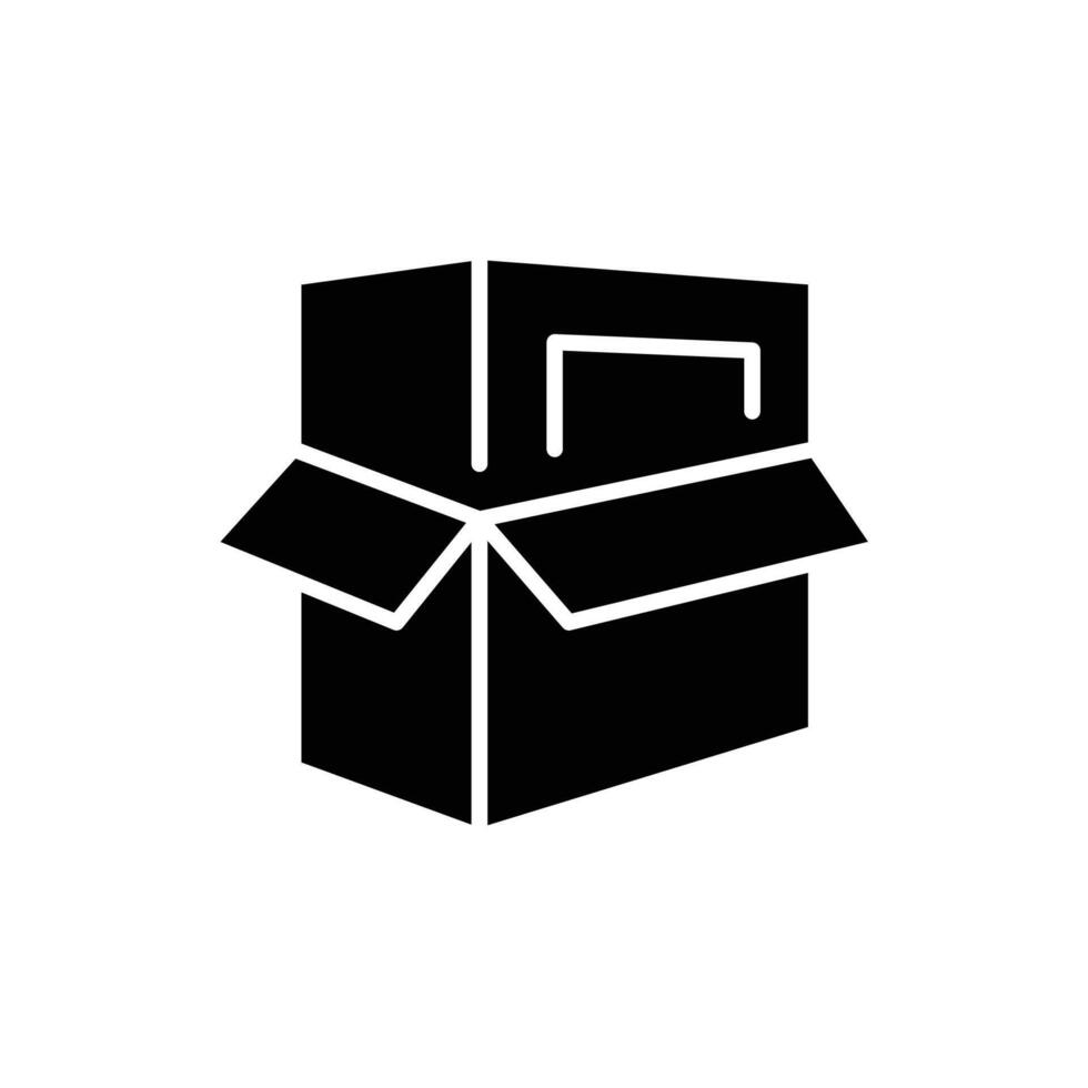 Produkt Verpackung Symbol. einfach solide Stil. Kasten, Paket, Karton, Karton, Verteilung, öffnen Paket, Lieferung Bedienung Konzept. schwarz Silhouette, Glyphe Symbol. isoliert. vektor