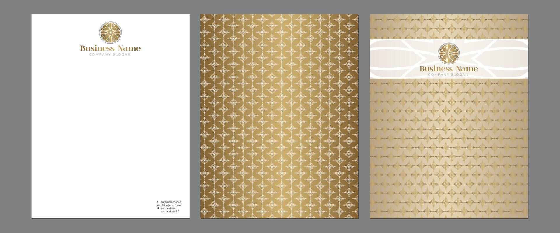 guld lyx brevpapper, omslag sida och broschyr omslag mall för skriva ut med logotyp vektor