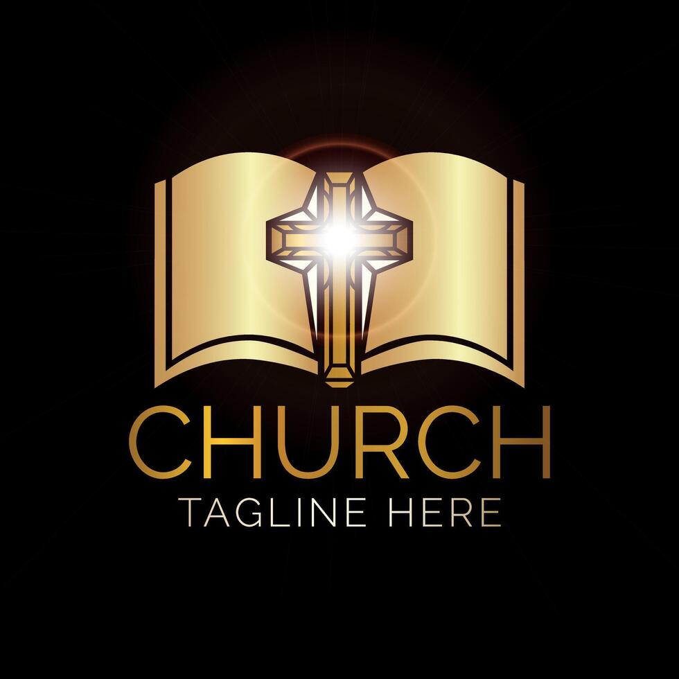Gold Christian Kirche Logo Design mit Bibel vektor