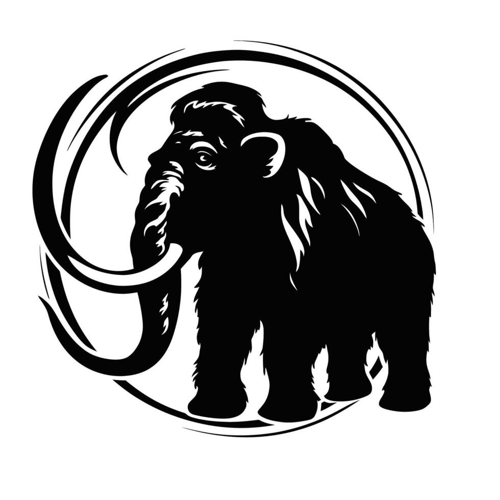 illustration av en majestätisk svart ullig mammut silhuett vektor