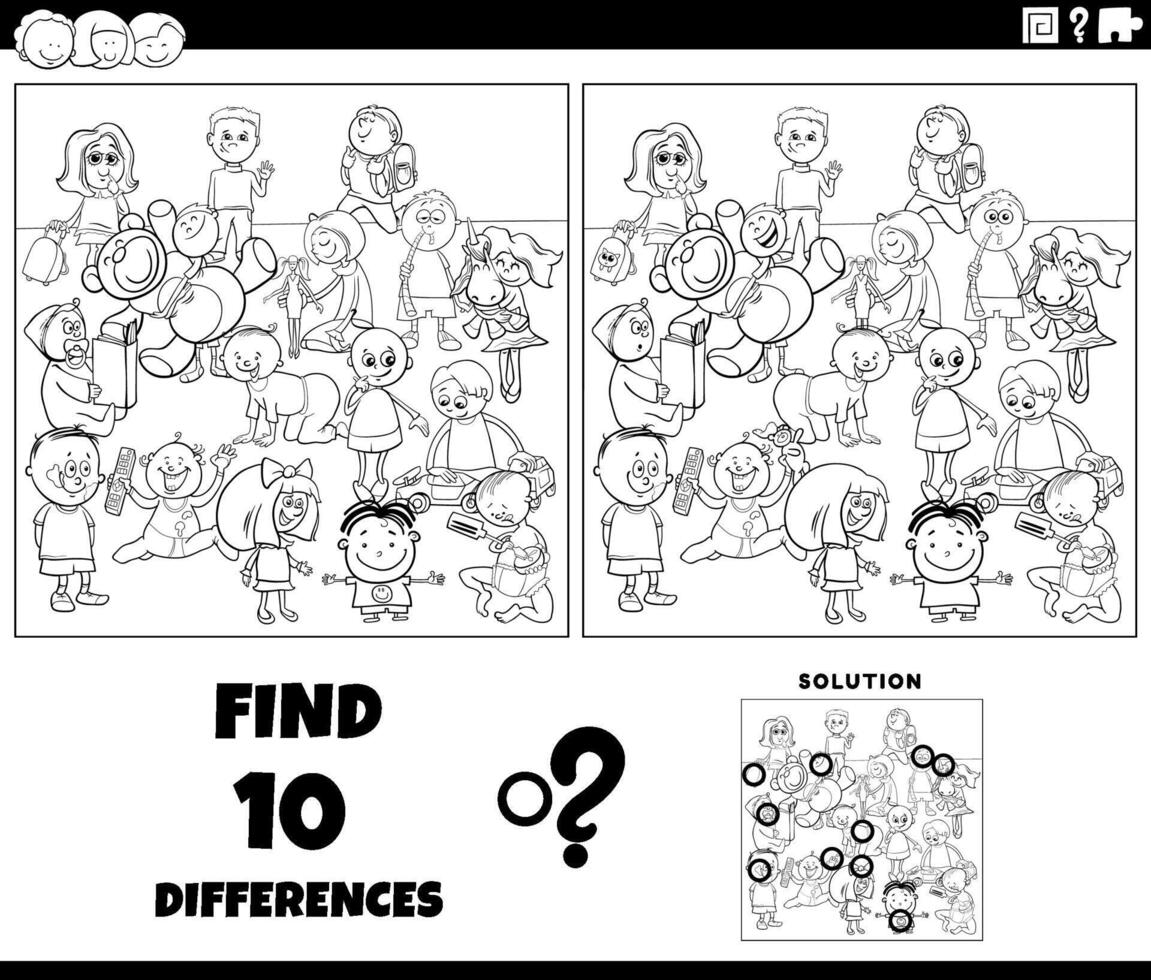 Unterschiede Spiel mit Karikatur Kinder Färbung Seite vektor