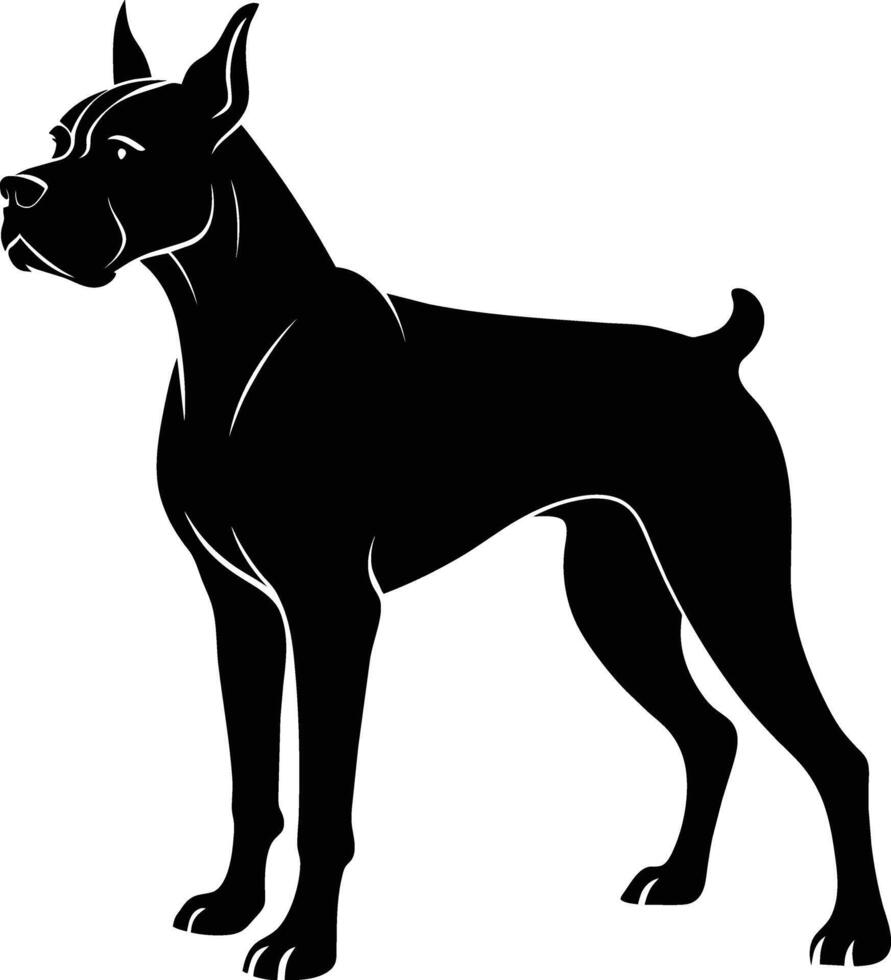 schwarz und Weiß Silhouette von ein Boxer Hund Stehen vektor