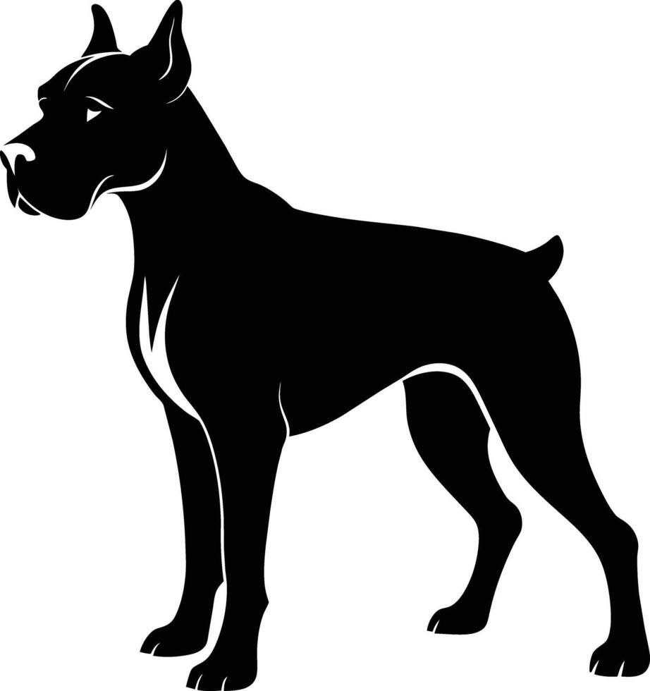 schwarz und Weiß Silhouette von ein Boxer Hund Stehen vektor