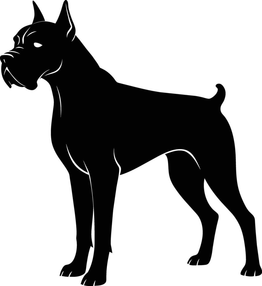 schwarz und Weiß Silhouette von ein Boxer Hund Stehen vektor