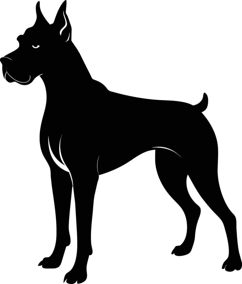 schwarz und Weiß Silhouette von ein Boxer Hund Stehen vektor