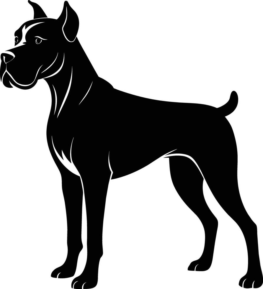 schwarz und Weiß Silhouette von ein Boxer Hund Stehen vektor