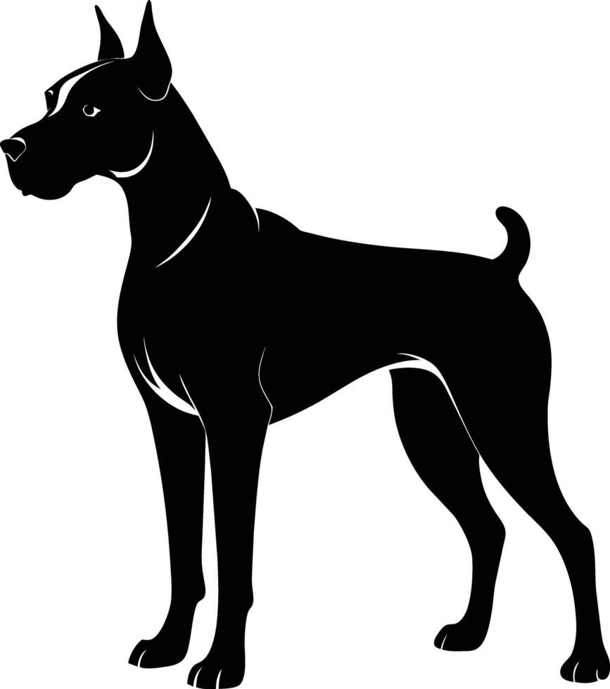 schwarz und Weiß Silhouette von ein Boxer Hund Stehen vektor