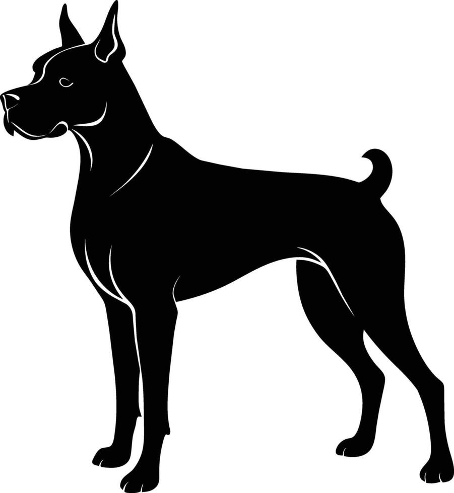 schwarz und Weiß Silhouette von ein Boxer Hund Stehen vektor