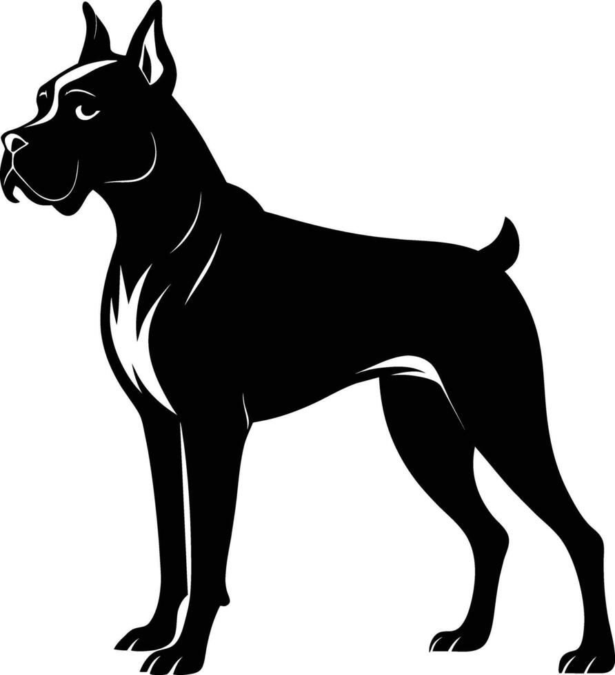 schwarz und Weiß Silhouette von ein Boxer Hund Stehen vektor