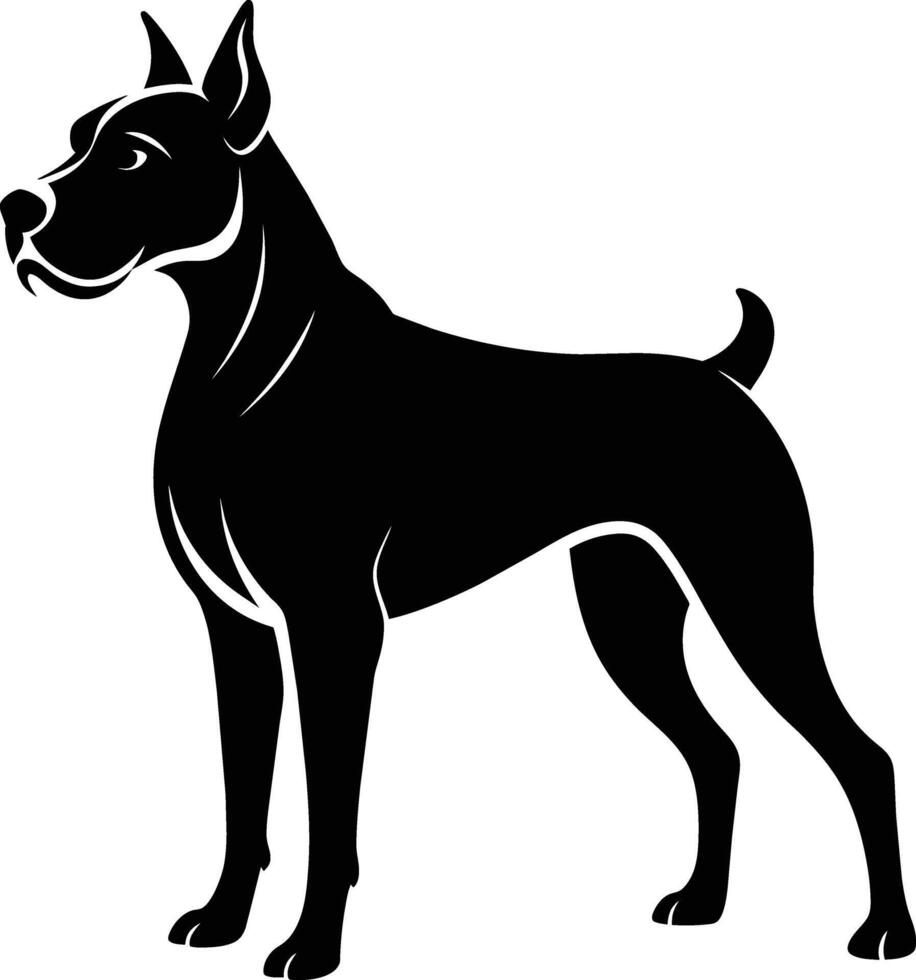 schwarz und Weiß Silhouette von ein Boxer Hund Stehen vektor