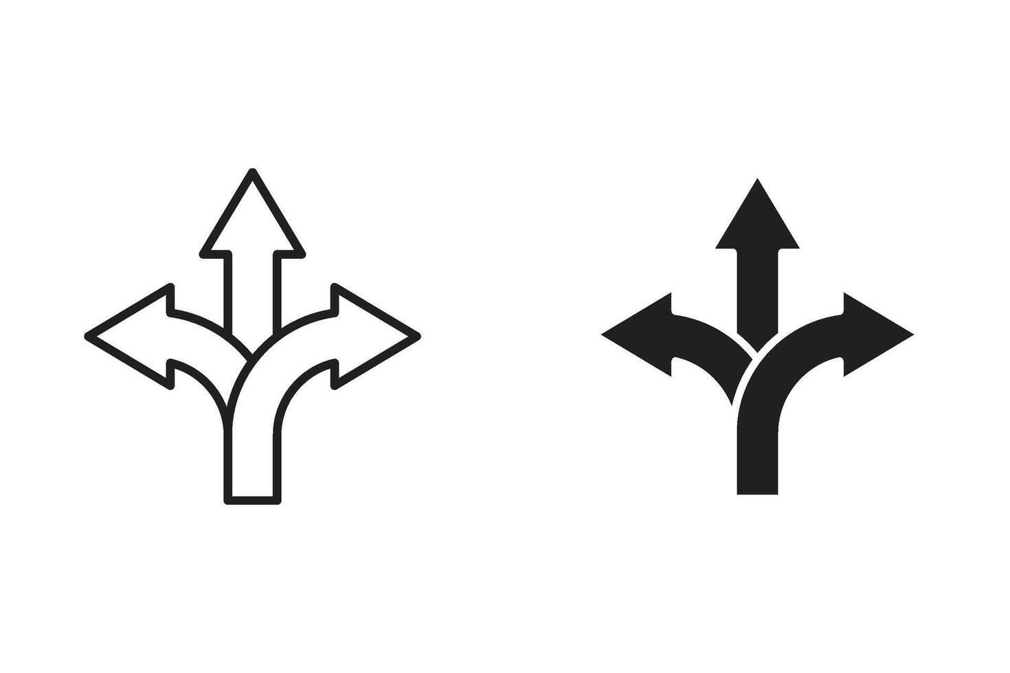 Dreiwege Richtung Pfeil Symbol. vielseitig Navigation Symbol vektor
