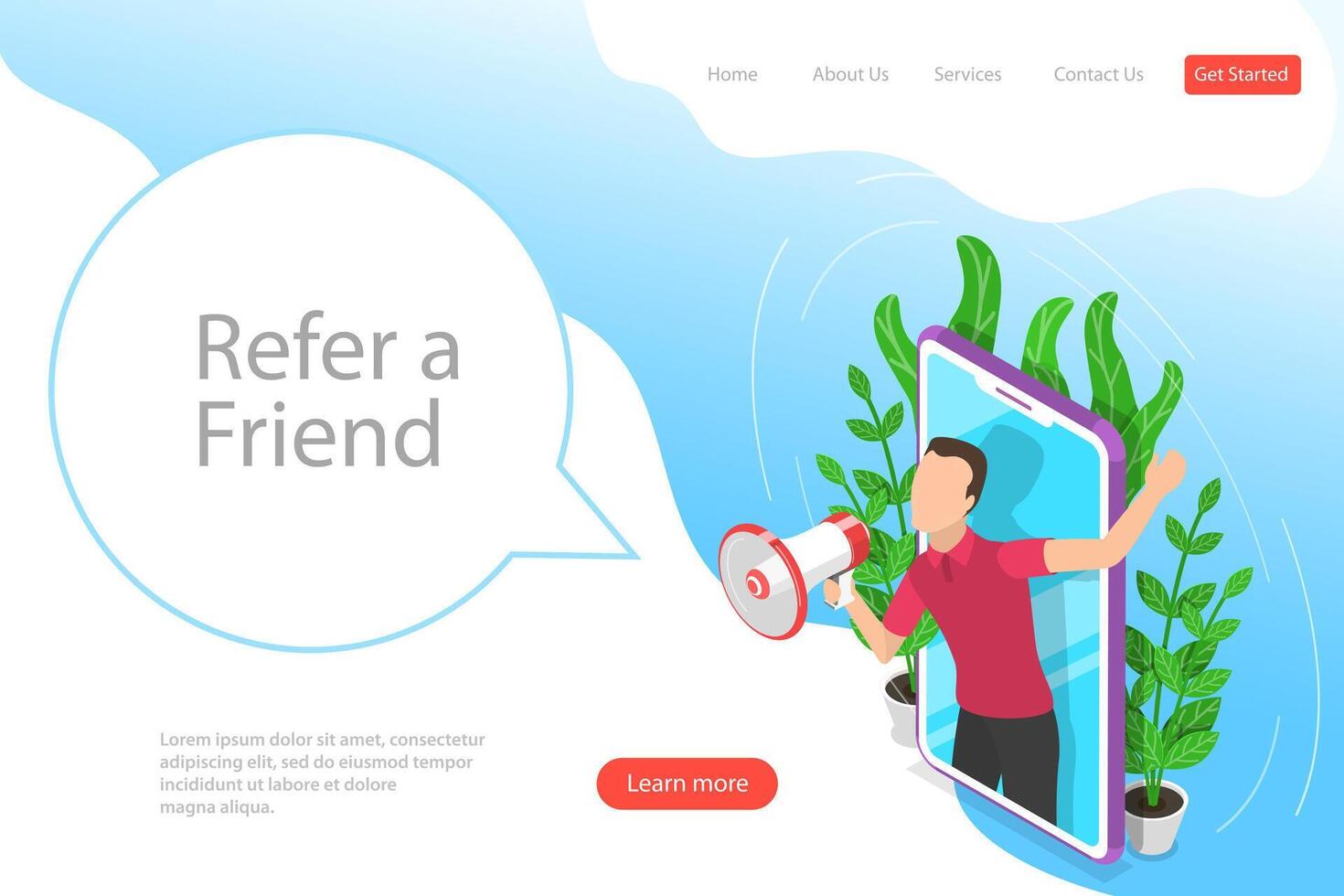 isometrisk platt landning sida mall av hänvisa en vän illustration vektor