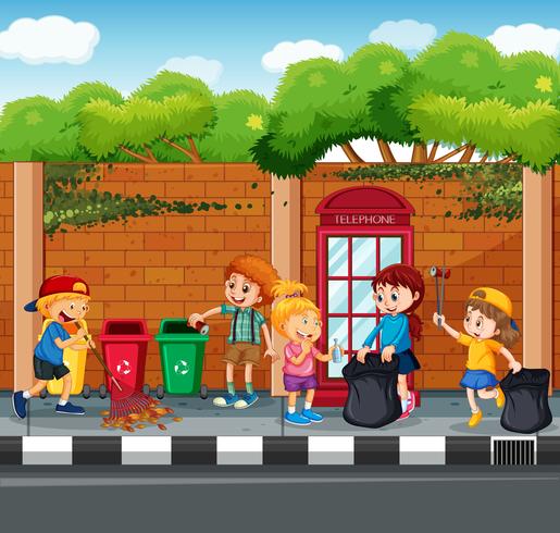Glückliche Kinder sammeln Müll vektor