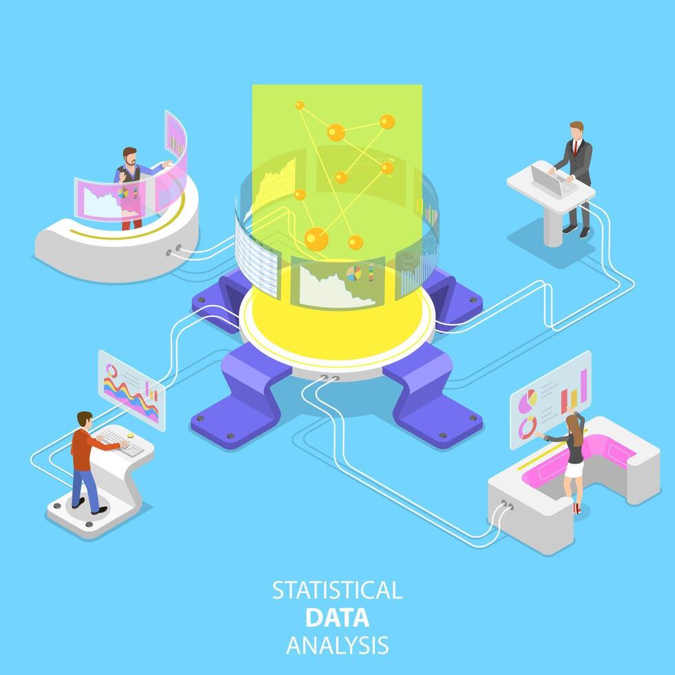 eben isometrisch Konzept von statistisch Daten Analyse und Analytik. vektor