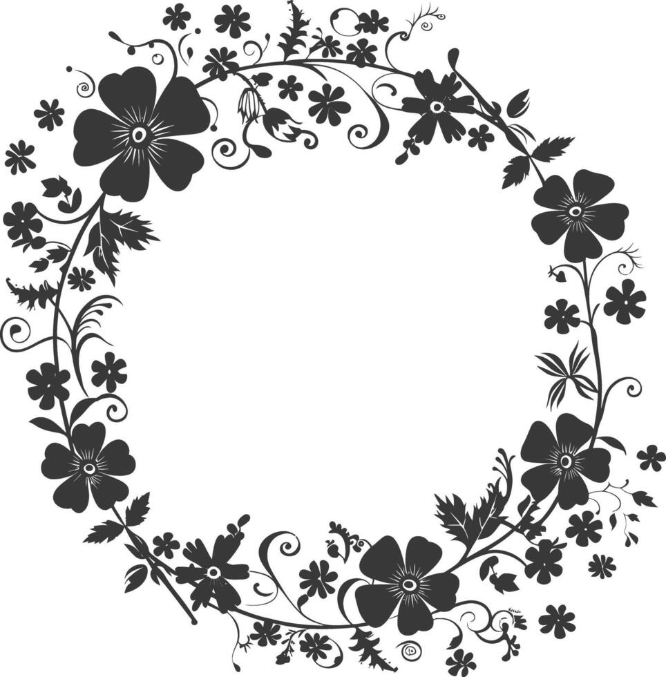 Blumen- runden Linie Frames Hochzeit Einladung Element schwarz Farbe nur vektor