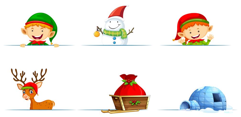 Weihnachtszeichen und -schlitten auf weißem Hintergrund vektor