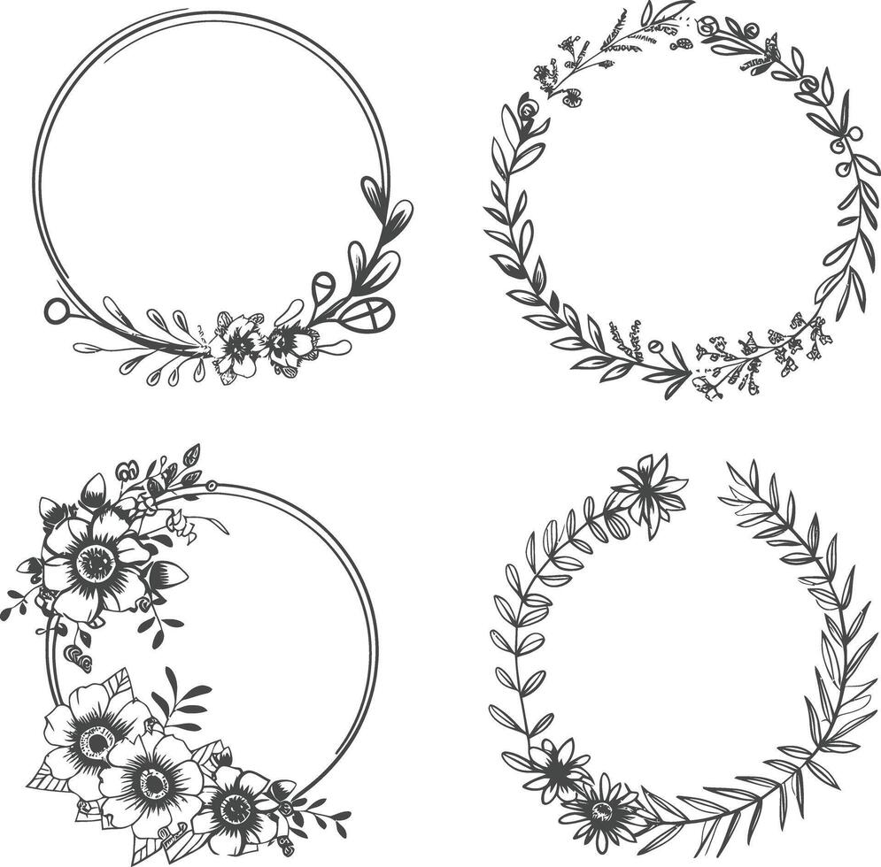 Blumen- runden Linie Frames Hochzeit Einladung Element schwarz Farbe nur vektor