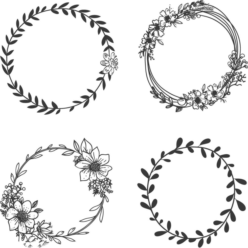 Blumen- runden Linie Frames Hochzeit Einladung Element schwarz Farbe nur vektor