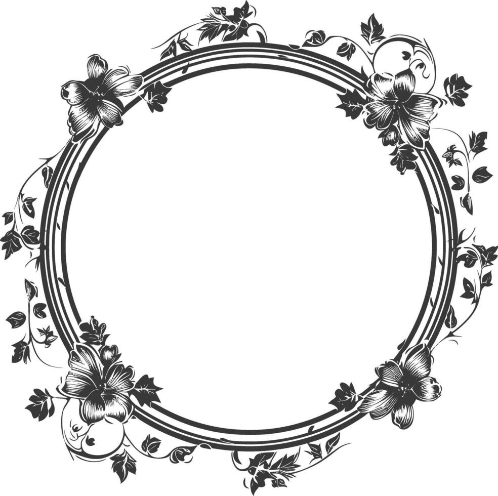 Blumen- runden Linie Frames Hochzeit Einladung Element schwarz Farbe nur vektor