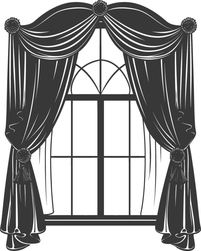 Silhouette ästhetisch Fenster mit Vorhang schwarz Farbe nur vektor