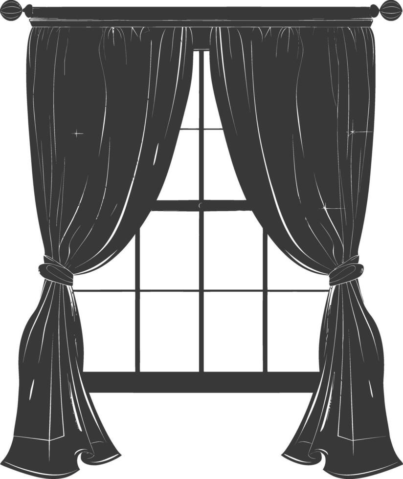 Silhouette ästhetisch Fenster mit Vorhang schwarz Farbe nur vektor