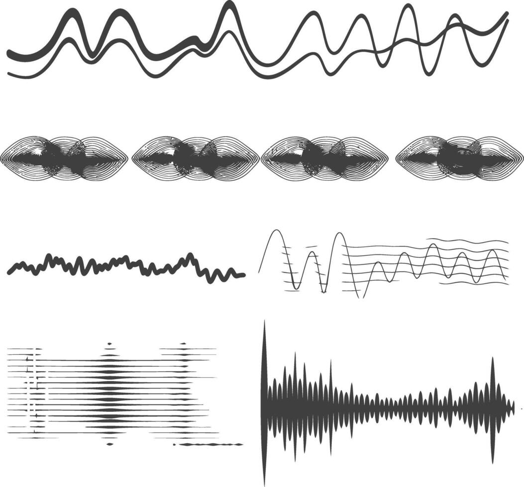 winken Klang Vibration und pulsierend Linien schwarz Farbe nur vektor