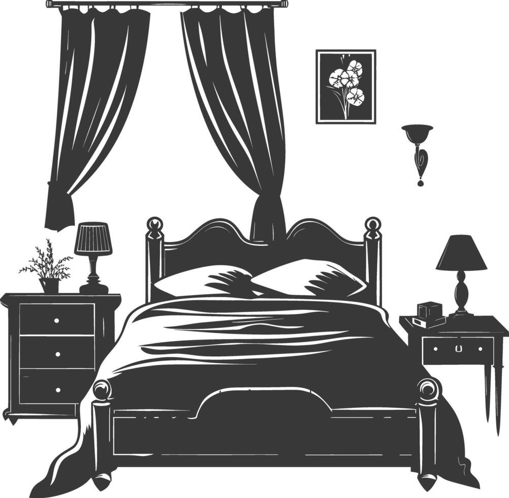 Silhouette Schlafzimmer beim Zuhause Ausrüstung schwarz Farbe nur vektor