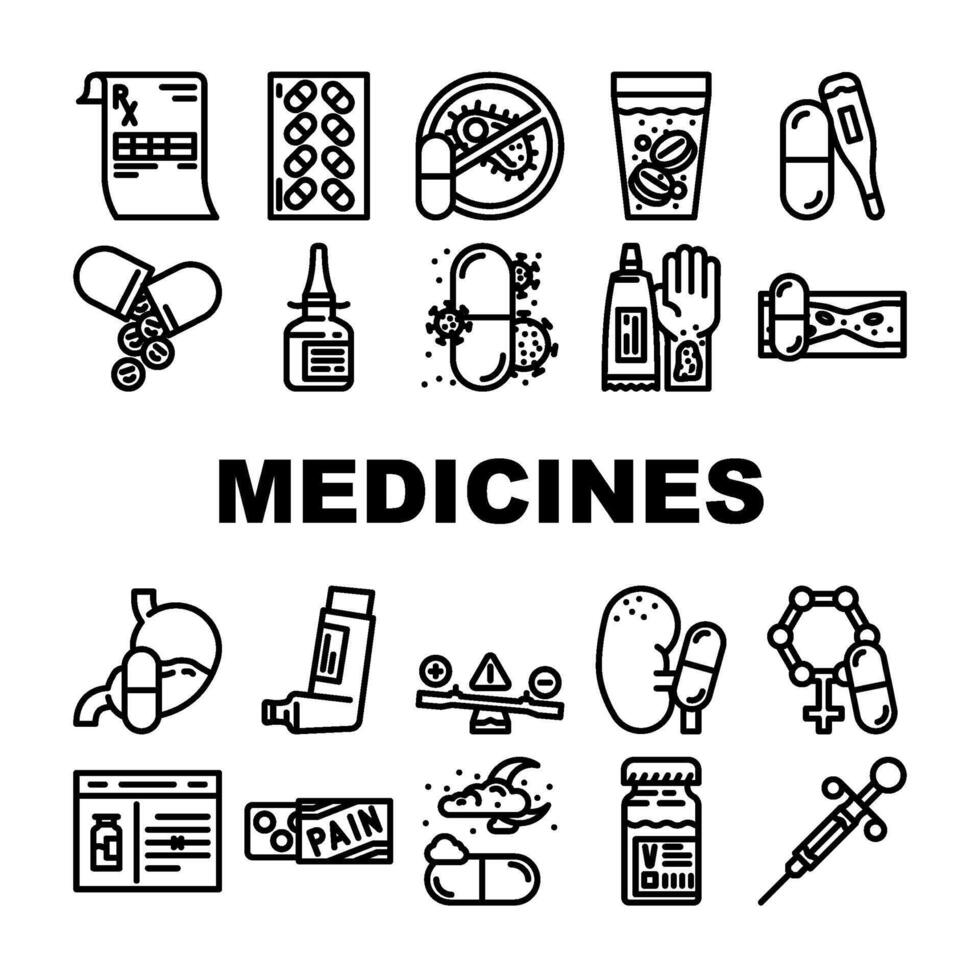 Medikamente Apotheke medizinisch Gesundheit Symbole einstellen vektor