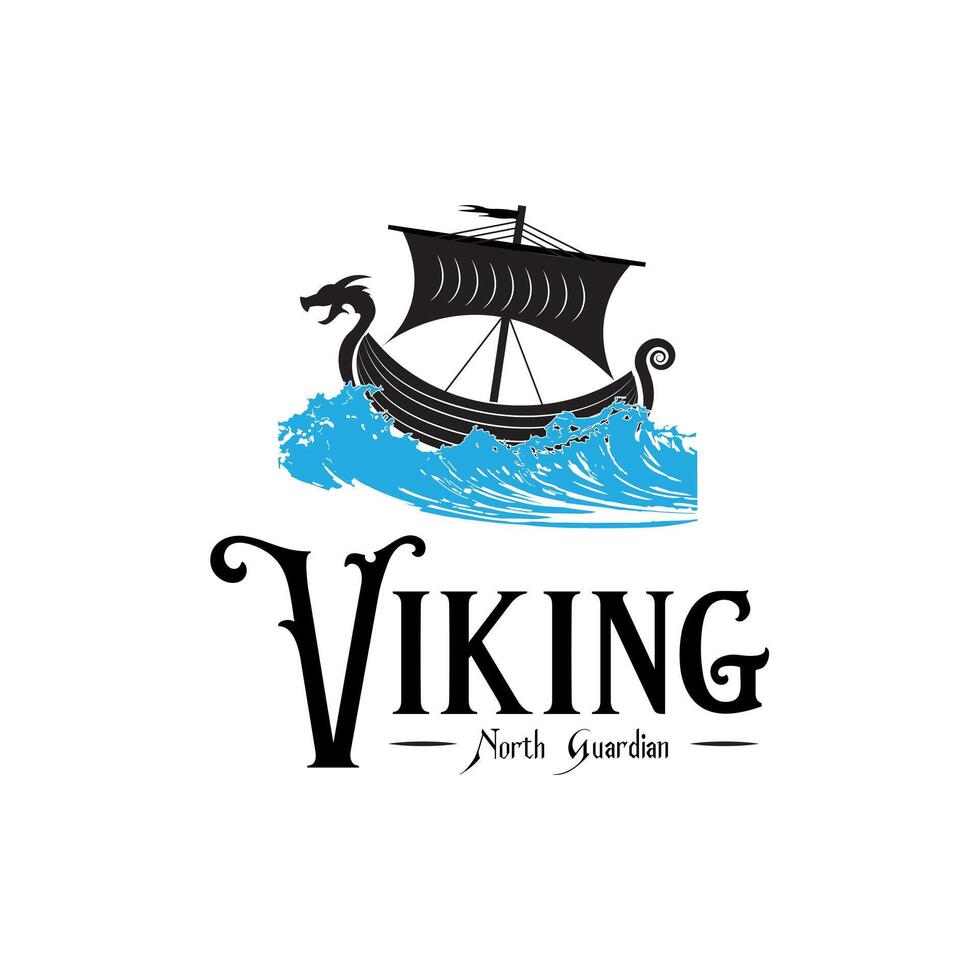 Wikinger Schiff Logo Design mit Ozean Wellen Illustration vektor