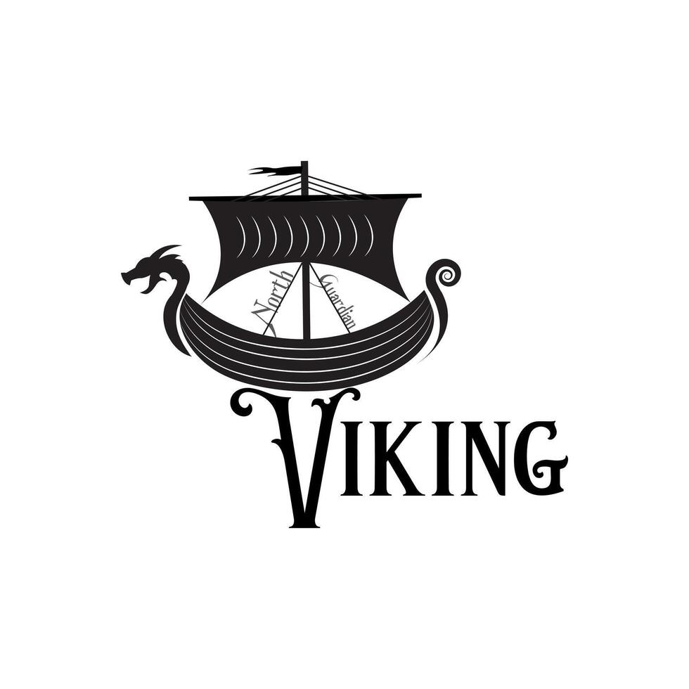 viking fartyg illustration. årgång segelbåt logotyp mönster isolerat på vit bakgrund. vektor